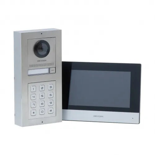 Hikvision 1 button 2 Wire video kit, keypad and 7 inch monitor stainless steel
