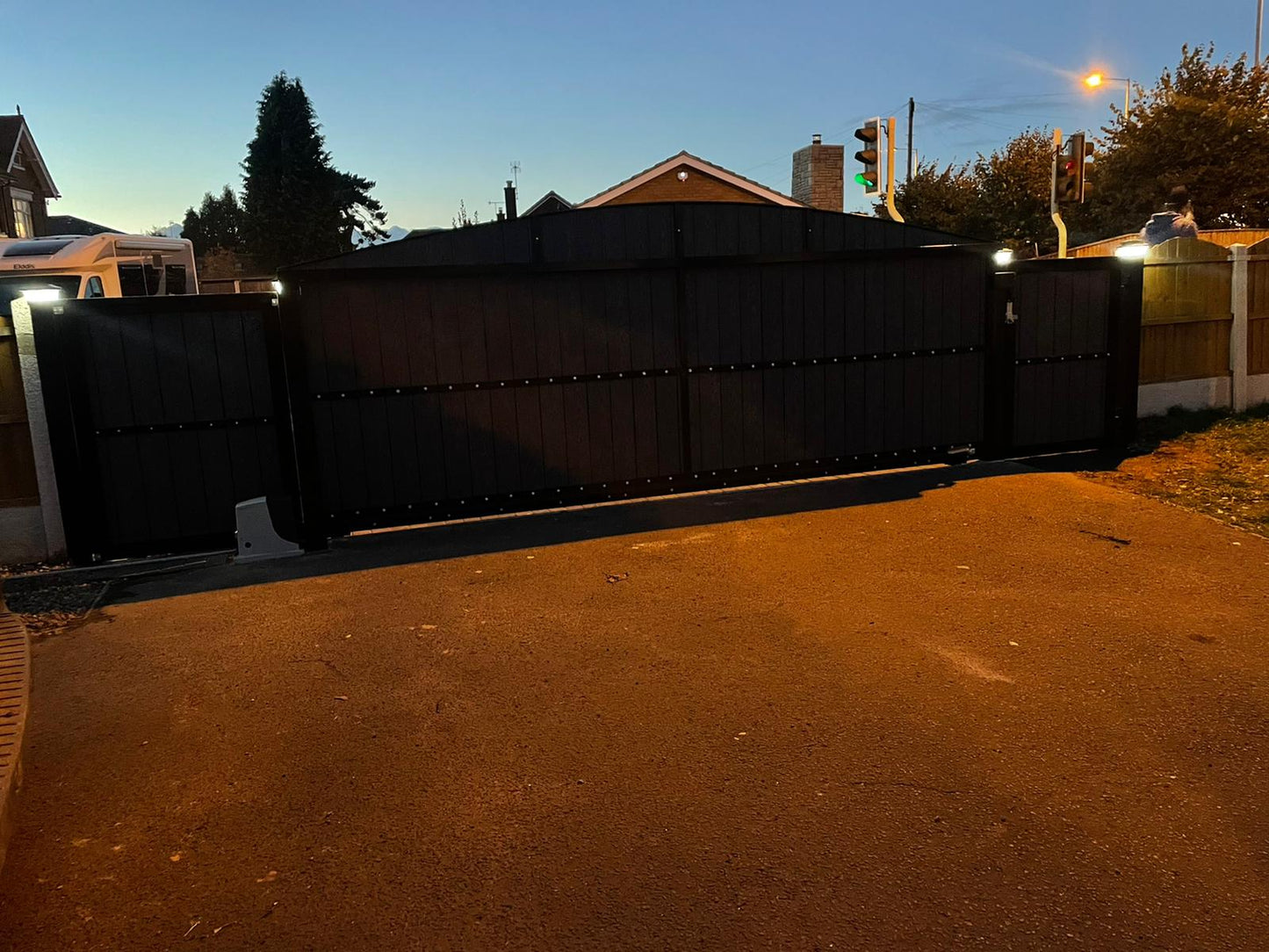 Electric Gates - Security Gate Installation For Driveway - Aluminium Sliding Gate - Front Garden Automated Sliding Gates Installation with Pedestrian Gate