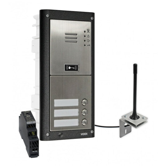 VIDEX GSM4K-3/M/4G three station flush 4G GSM intercom without keypad matt finish