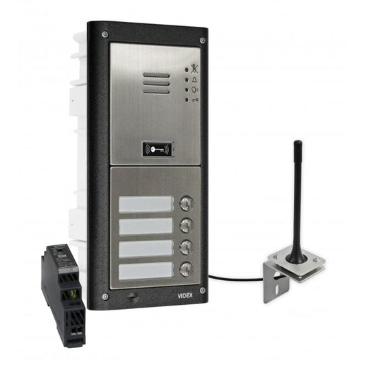 VIDEX GSM4K-4/M/4G four station flush 4G GSM intercom without keypad matt finish